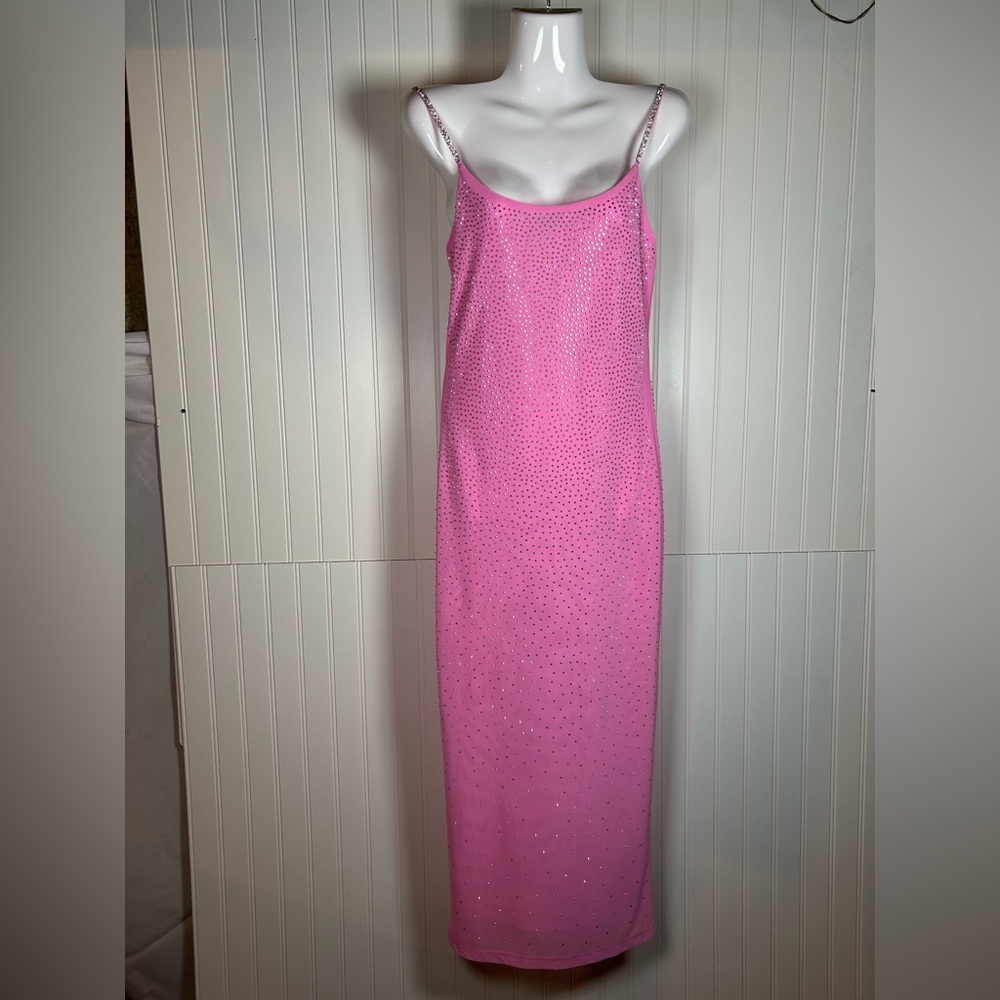 IRIS prom maxi studded shimmery swifty pink Barbie dress spaghetti strap size S